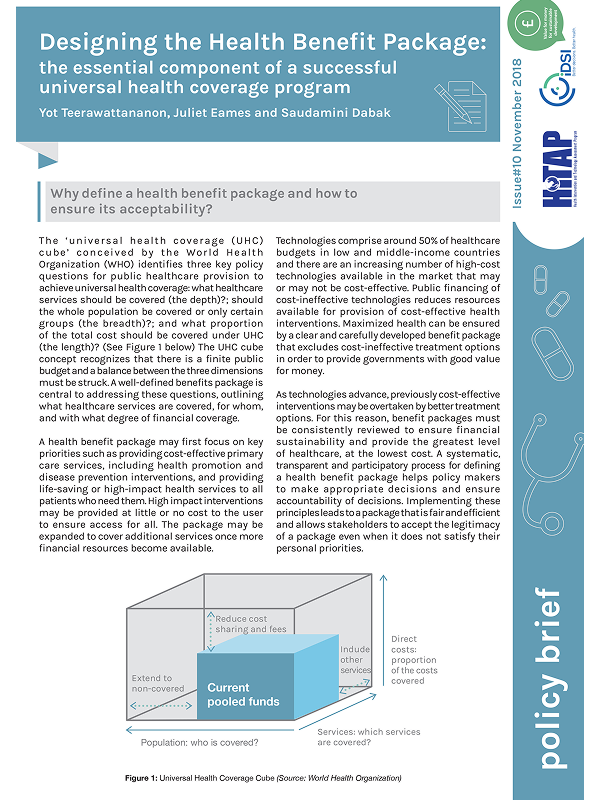 Designing the Health Benefit Package: The essential component of a successful universal health coverage program