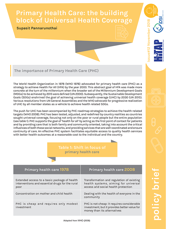 Primary Health Care: the building block of Universal Health Coverage