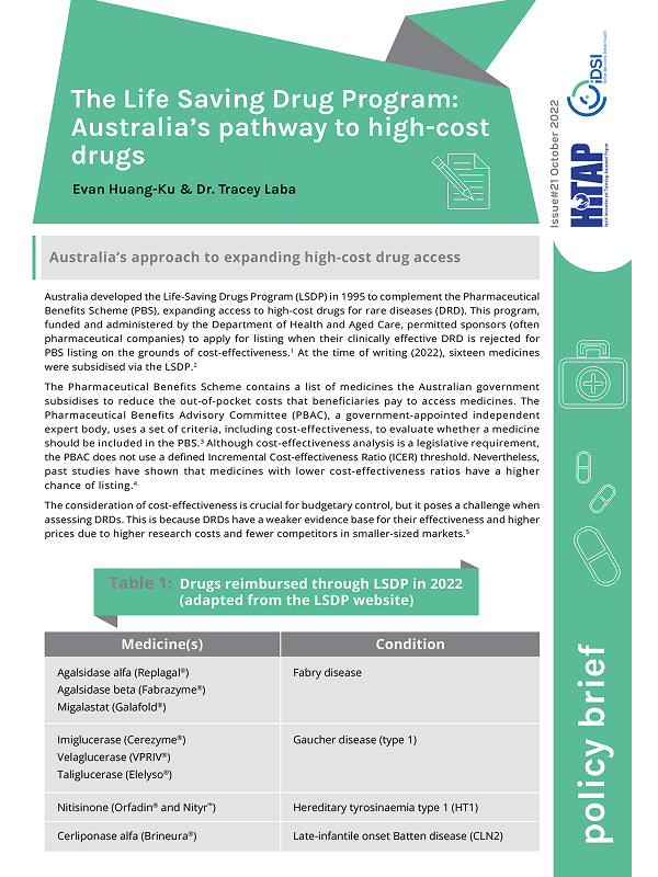 The Life Saving Drug Program: Australia’s pathway to high-cost drugs