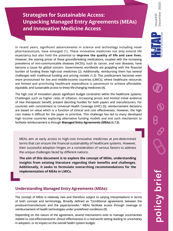 Strategies for Sustainable Access: Unpacking Managed Entry Agreements (MEAs) and Innovative Medicine Access